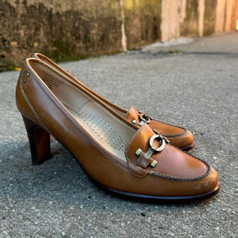 Vintage 90s Heeled Loafers Women's Size 6.5 Brown Leather Circa Comfort 365 Joan